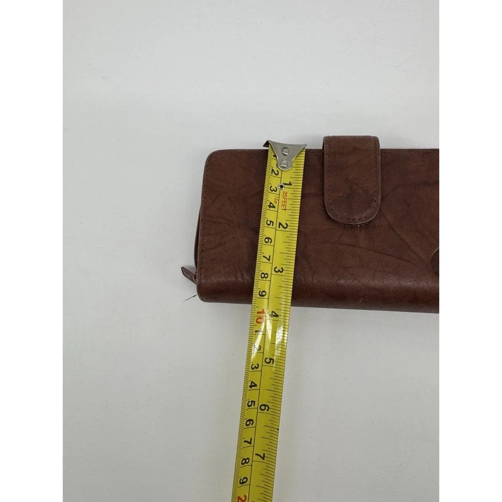 Buxton Heiress Checkbook Wallet Crunch Leather Zip Around Brown ID Window